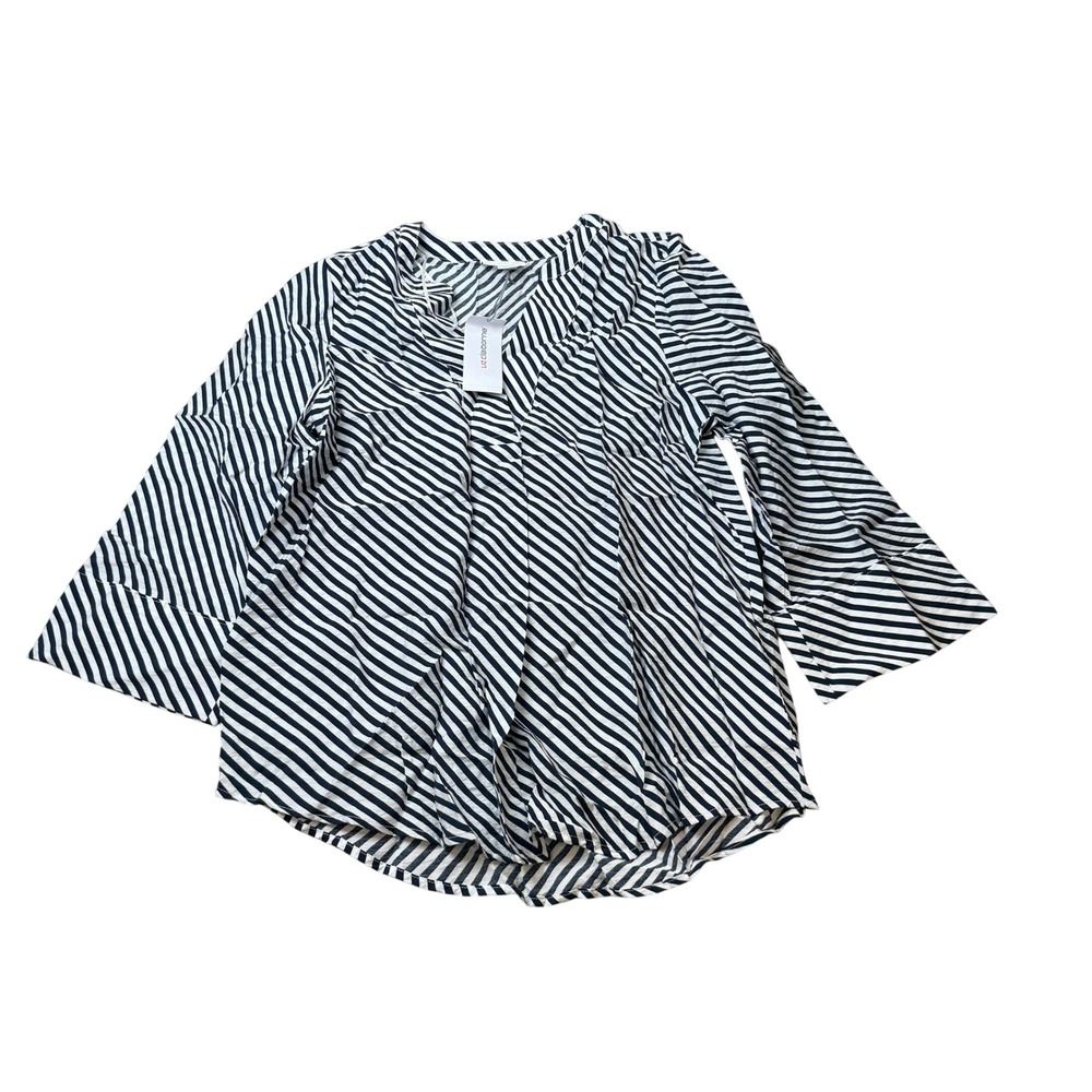 MSRP $54 Liz Claiborne Womens S Tall Navy Bias Blouse Split Crew Neck 3/4 Sleeve